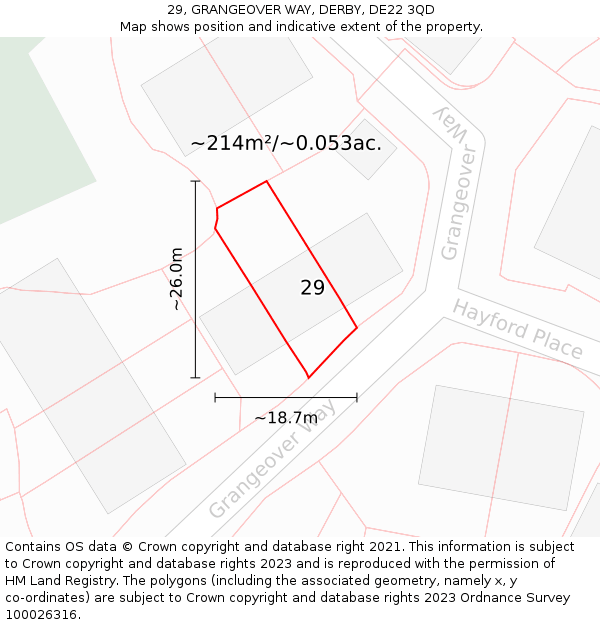 29, GRANGEOVER WAY, DERBY, DE22 3QD: Plot and title map