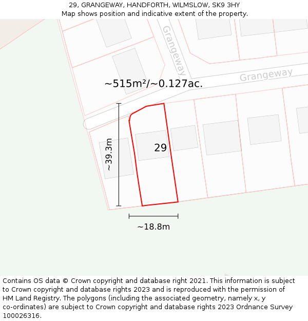 29, GRANGEWAY, HANDFORTH, WILMSLOW, SK9 3HY: Plot and title map