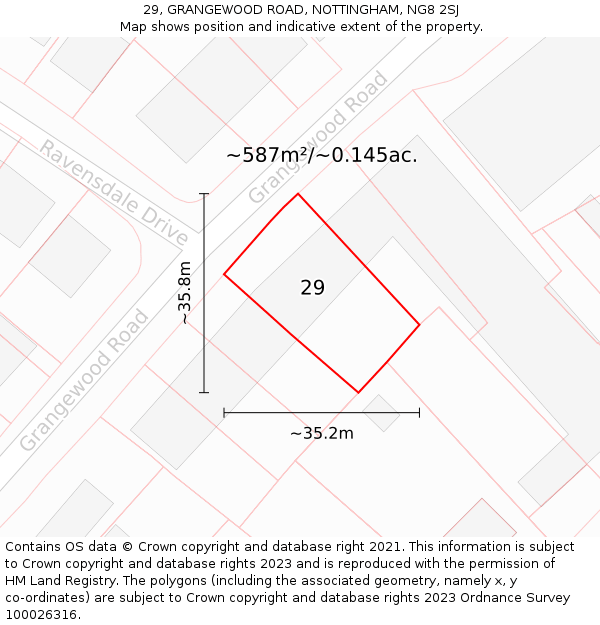 29, GRANGEWOOD ROAD, NOTTINGHAM, NG8 2SJ: Plot and title map