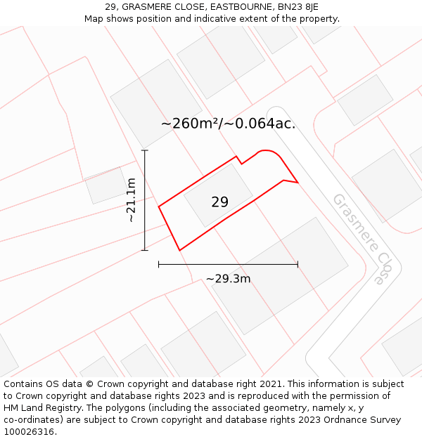 29, GRASMERE CLOSE, EASTBOURNE, BN23 8JE: Plot and title map