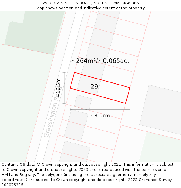 29, GRASSINGTON ROAD, NOTTINGHAM, NG8 3PA: Plot and title map
