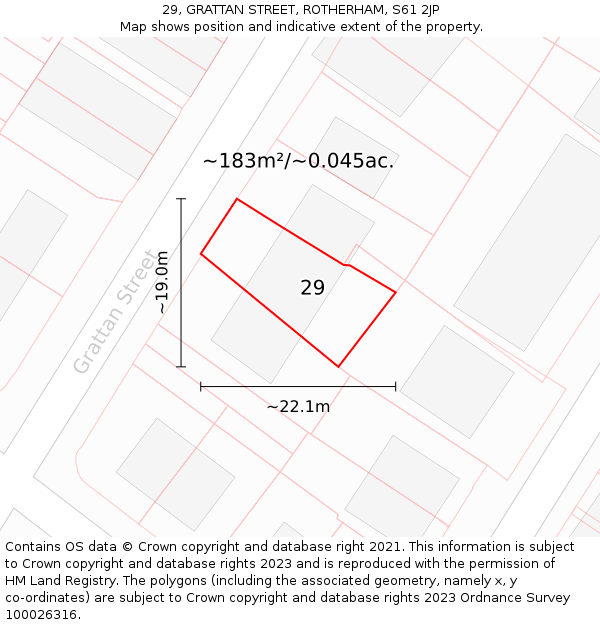 29, GRATTAN STREET, ROTHERHAM, S61 2JP: Plot and title map