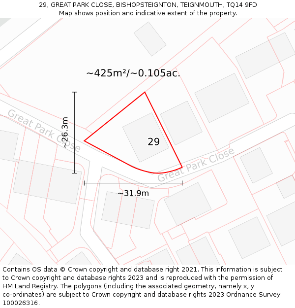 29, GREAT PARK CLOSE, BISHOPSTEIGNTON, TEIGNMOUTH, TQ14 9FD: Plot and title map