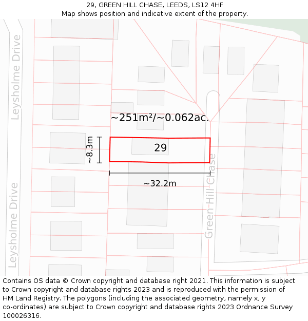 29, GREEN HILL CHASE, LEEDS, LS12 4HF: Plot and title map