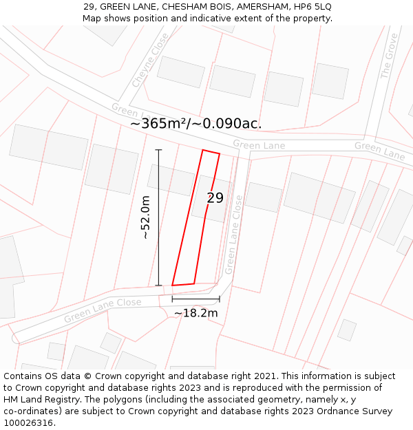 29, GREEN LANE, CHESHAM BOIS, AMERSHAM, HP6 5LQ: Plot and title map