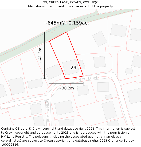 29, GREEN LANE, COWES, PO31 8QG: Plot and title map