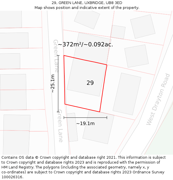 29, GREEN LANE, UXBRIDGE, UB8 3ED: Plot and title map