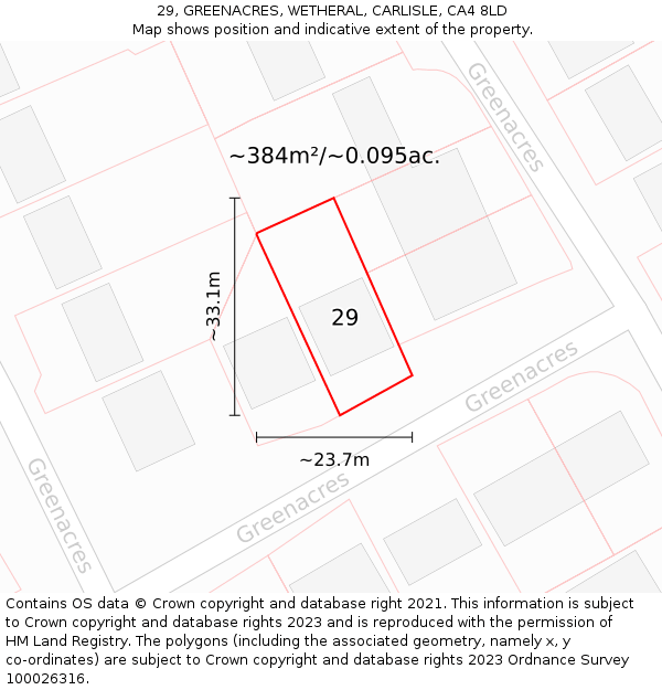 29, GREENACRES, WETHERAL, CARLISLE, CA4 8LD: Plot and title map