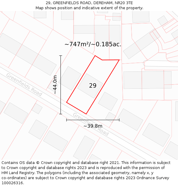 29, GREENFIELDS ROAD, DEREHAM, NR20 3TE: Plot and title map