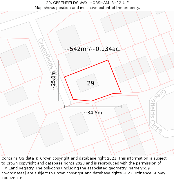 29, GREENFIELDS WAY, HORSHAM, RH12 4LF: Plot and title map