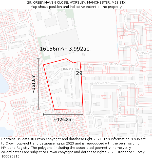 29, GREENHAVEN CLOSE, WORSLEY, MANCHESTER, M28 3TX: Plot and title map