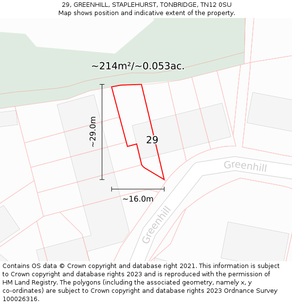 29, GREENHILL, STAPLEHURST, TONBRIDGE, TN12 0SU: Plot and title map