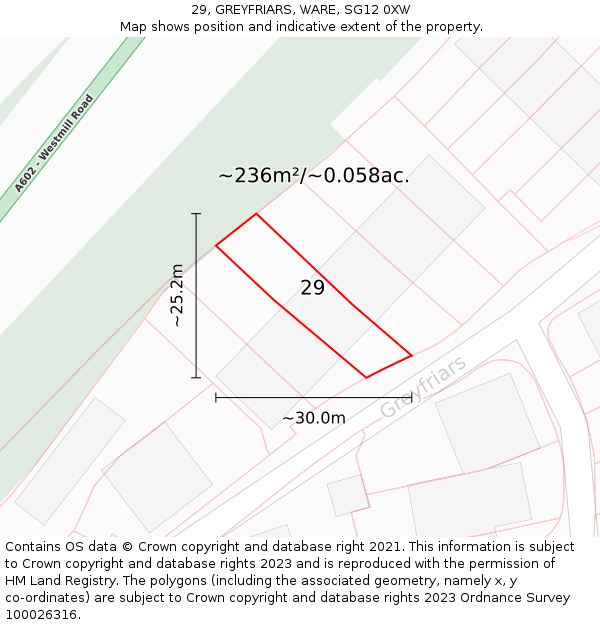 29, GREYFRIARS, WARE, SG12 0XW: Plot and title map
