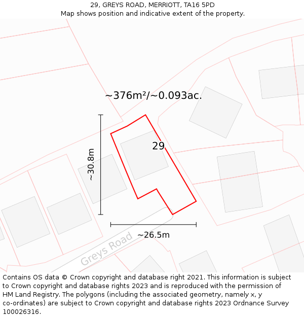 29, GREYS ROAD, MERRIOTT, TA16 5PD: Plot and title map