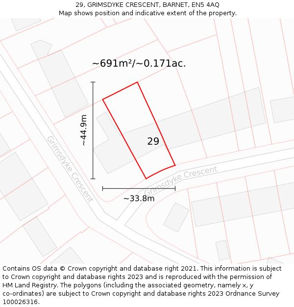 29, GRIMSDYKE CRESCENT, BARNET, EN5 4AQ: Plot and title map