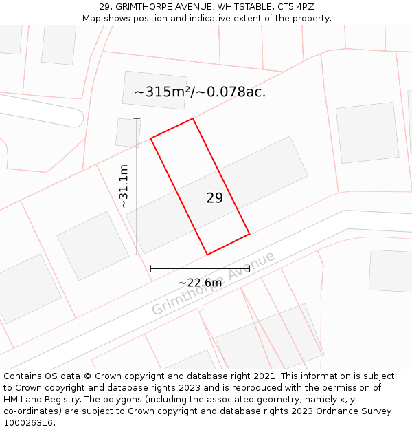 29, GRIMTHORPE AVENUE, WHITSTABLE, CT5 4PZ: Plot and title map