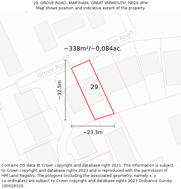 29, GROVE ROAD, MARTHAM, GREAT YARMOUTH, NR29 4PW: Plot and title map