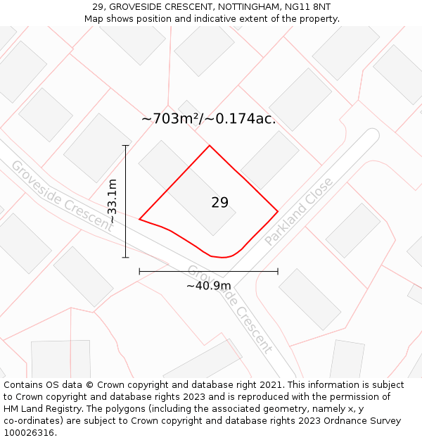 29, GROVESIDE CRESCENT, NOTTINGHAM, NG11 8NT: Plot and title map