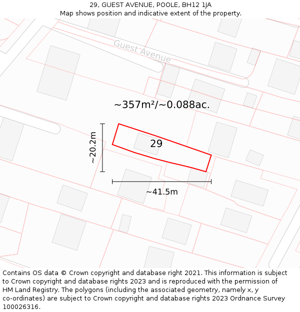 29, GUEST AVENUE, POOLE, BH12 1JA: Plot and title map