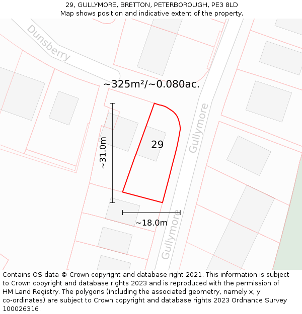 29, GULLYMORE, BRETTON, PETERBOROUGH, PE3 8LD: Plot and title map