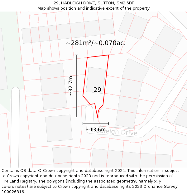 29, HADLEIGH DRIVE, SUTTON, SM2 5BF: Plot and title map