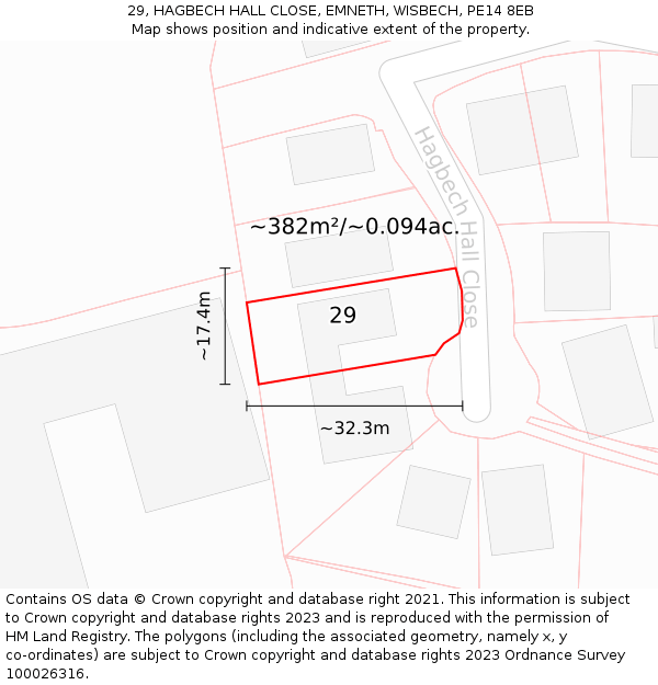 29, HAGBECH HALL CLOSE, EMNETH, WISBECH, PE14 8EB: Plot and title map