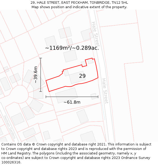 29, HALE STREET, EAST PECKHAM, TONBRIDGE, TN12 5HL: Plot and title map