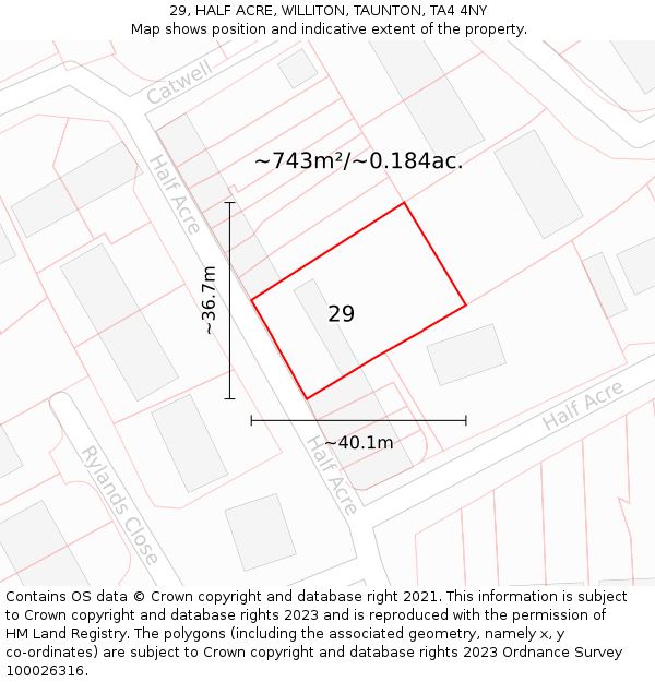 29, HALF ACRE, WILLITON, TAUNTON, TA4 4NY: Plot and title map