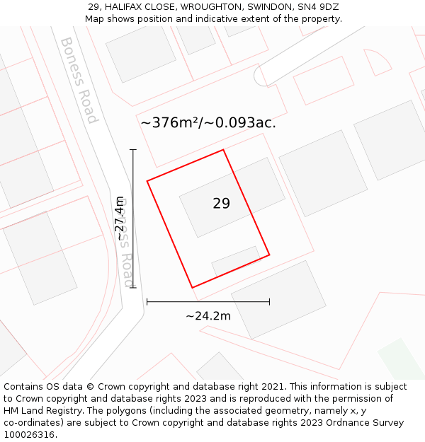 29, HALIFAX CLOSE, WROUGHTON, SWINDON, SN4 9DZ: Plot and title map