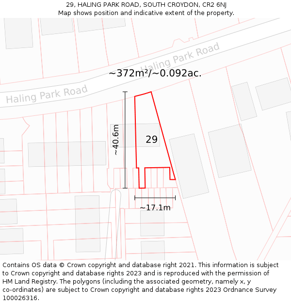 29, HALING PARK ROAD, SOUTH CROYDON, CR2 6NJ: Plot and title map