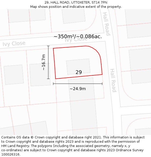 29, HALL ROAD, UTTOXETER, ST14 7PN: Plot and title map