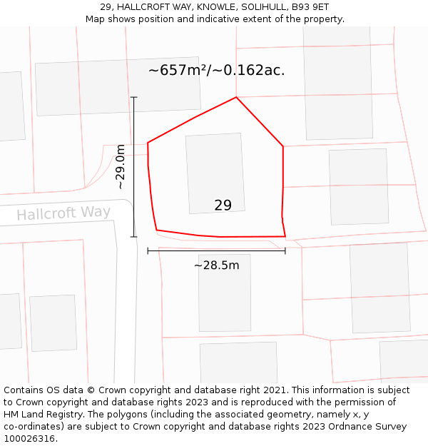 29, HALLCROFT WAY, KNOWLE, SOLIHULL, B93 9ET: Plot and title map