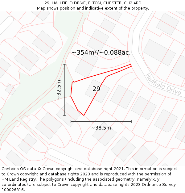 29, HALLFIELD DRIVE, ELTON, CHESTER, CH2 4PD: Plot and title map