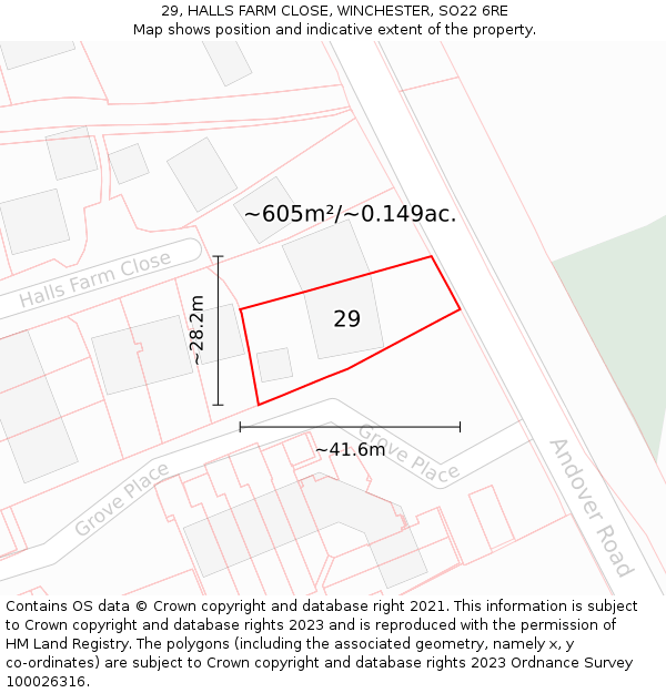 29, HALLS FARM CLOSE, WINCHESTER, SO22 6RE: Plot and title map