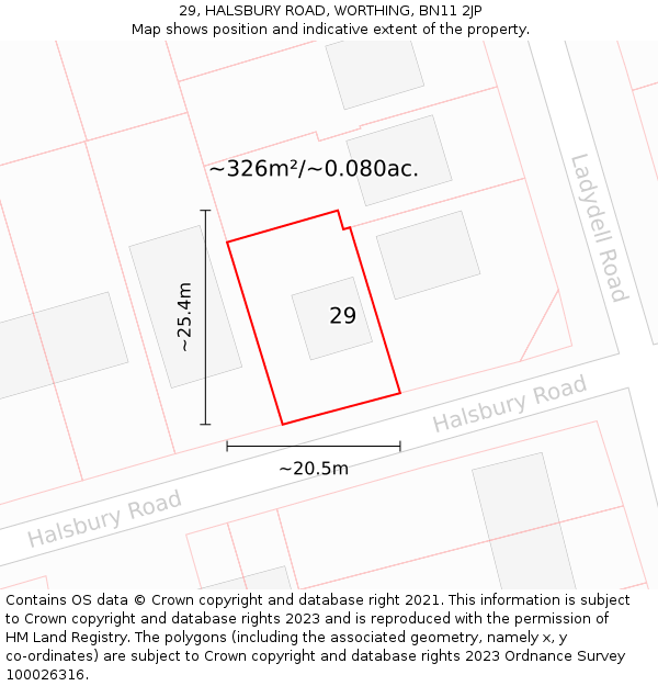 29, HALSBURY ROAD, WORTHING, BN11 2JP: Plot and title map