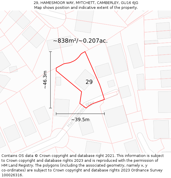 29, HAMESMOOR WAY, MYTCHETT, CAMBERLEY, GU16 6JG: Plot and title map