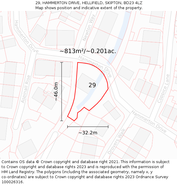 29, HAMMERTON DRIVE, HELLIFIELD, SKIPTON, BD23 4LZ: Plot and title map