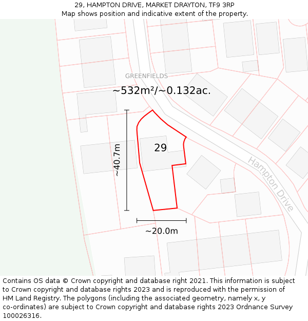 29, HAMPTON DRIVE, MARKET DRAYTON, TF9 3RP: Plot and title map
