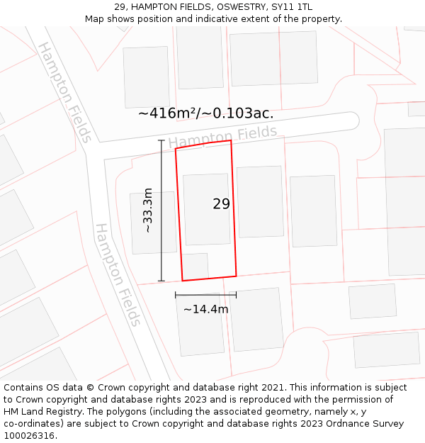 29, HAMPTON FIELDS, OSWESTRY, SY11 1TL: Plot and title map