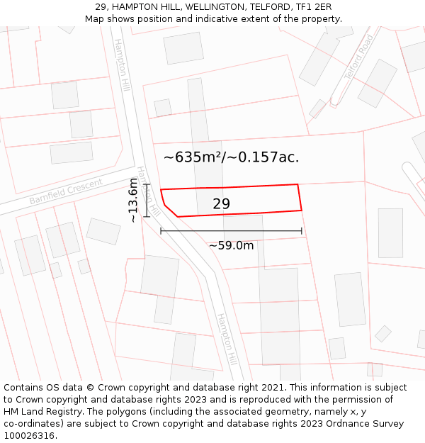 29, HAMPTON HILL, WELLINGTON, TELFORD, TF1 2ER: Plot and title map