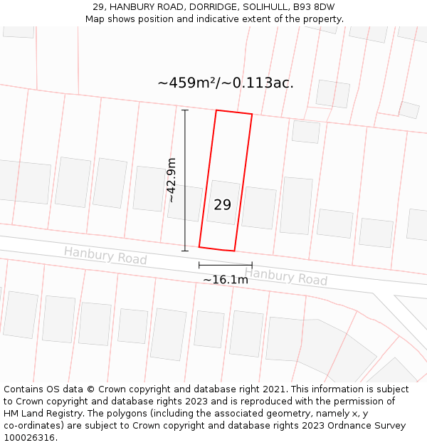 29, HANBURY ROAD, DORRIDGE, SOLIHULL, B93 8DW: Plot and title map