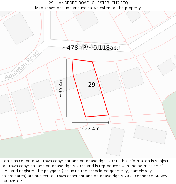 29, HANDFORD ROAD, CHESTER, CH2 1TQ: Plot and title map