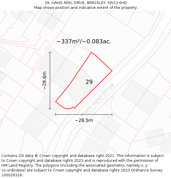 29, HANS APEL DRIVE, BRACKLEY, NN13 6HD: Plot and title map