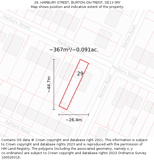 29, HARBURY STREET, BURTON-ON-TRENT, DE13 0RY: Plot and title map