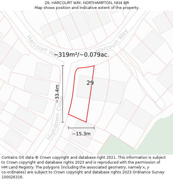 29, HARCOURT WAY, NORTHAMPTON, NN4 8JR: Plot and title map