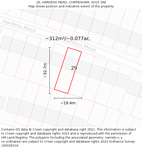 29, HARDENS MEAD, CHIPPENHAM, SN15 3AE: Plot and title map
