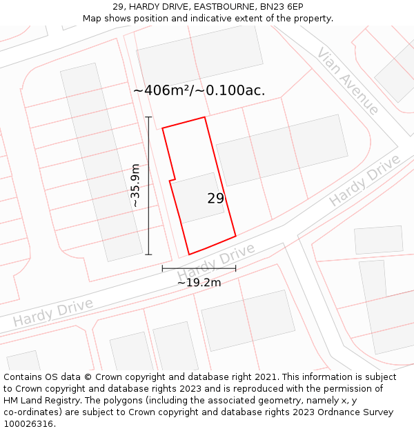 29, HARDY DRIVE, EASTBOURNE, BN23 6EP: Plot and title map