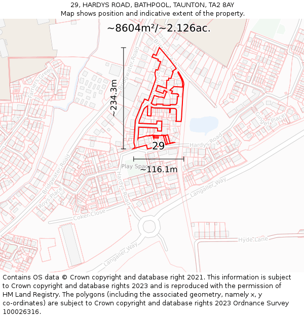 29, HARDYS ROAD, BATHPOOL, TAUNTON, TA2 8AY: Plot and title map