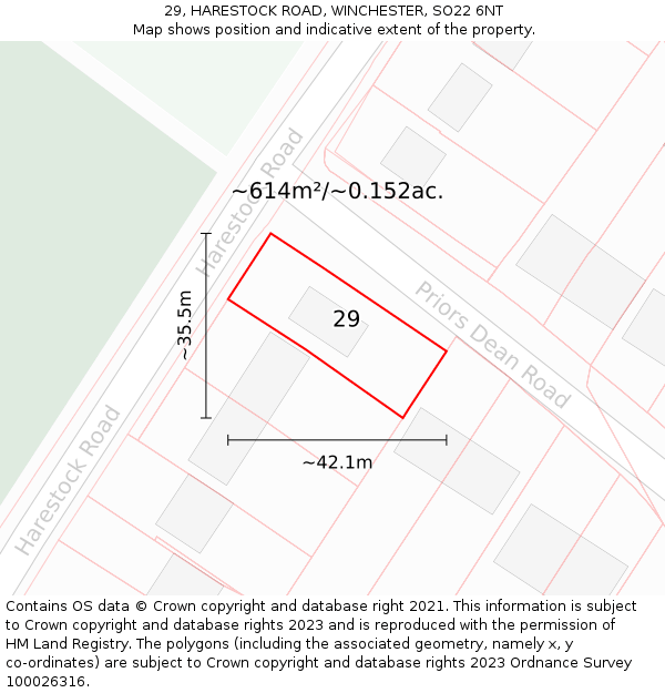 29, HARESTOCK ROAD, WINCHESTER, SO22 6NT: Plot and title map