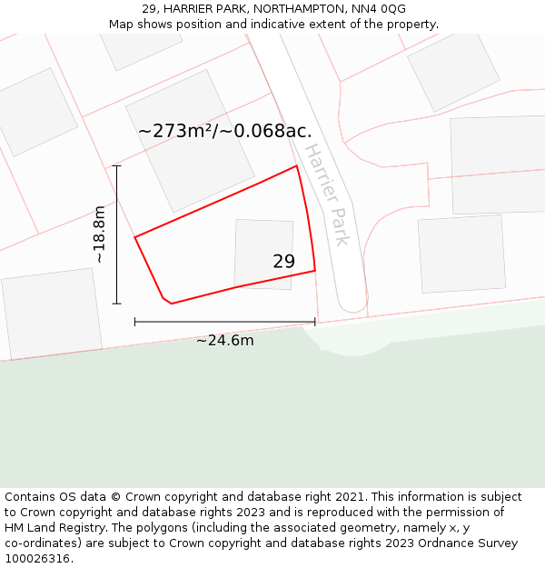 29, HARRIER PARK, NORTHAMPTON, NN4 0QG: Plot and title map